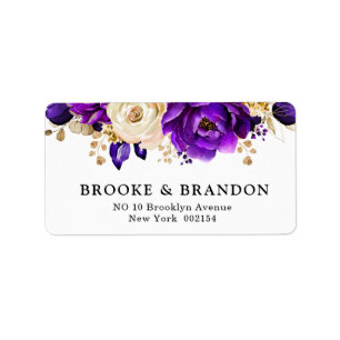 Royal Paars Violet Gold Floral Botanical Wedding Etiket