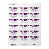 Royal Paars Violet Gold Floral Botanical Wedding Etiket (Full Sheet)