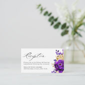 Royal Paars Violet Gold Floral Botanical Wedding Informatiekaartje (Staand voorkant)