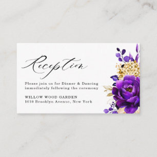 Royal Paars Violet Gold Floral Botanical Wedding Informatiekaartje