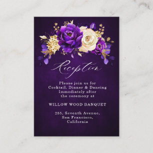 Royal Paars Violet Gold Floral Botanical Wedding Informatiekaartje