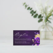 Royal Paars Violet Gold Floral Botanical Wedding Informatiekaartje (Staand voorkant)