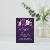 Royal Paars Violet Gold Floral Botanical Wedding Informatiekaartje (Staand voorkant)