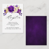 Royal Paars Violet Gold Floral Botanical Wedding Informatiekaartje (Voorkant / Achterkant)