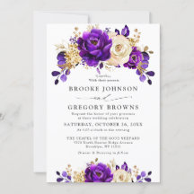 Royal Paars Violet Gold Floral Botanical Wedding
