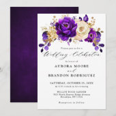 Royal Paars Violet Gold Floral Botanical Wedding Kaart (Voorkant / Achterkant)