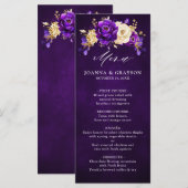 Royal Paars Violet Gold Floral Botanical Wedding Menu (Voorkant / Achterkant)
