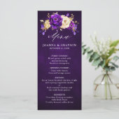 Royal Paars Violet Gold Floral Botanical Wedding Menu (Staand voorkant)