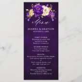Royal Paars Violet Gold Floral Botanical Wedding Menu (Voorkant)