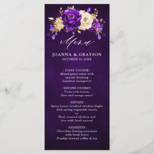 Royal Paars Violet Gold Floral Botanical Wedding Menu