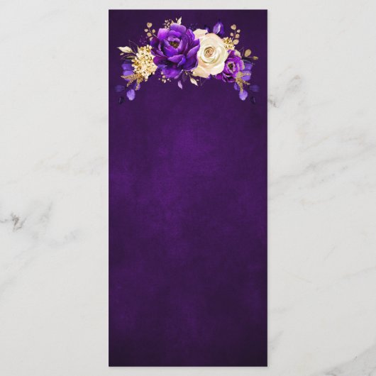 Royal Paars Violet Gold Floral Botanical Wedding Menu (Achterkant)