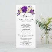 Royal Paars Violet Gold Floral Botanical Wedding Menu (Staand voorkant)