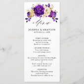 Royal Paars Violet Gold Floral Botanical Wedding Menu (Voorkant)