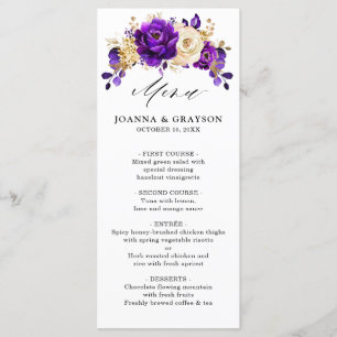 Royal Paars Violet Gold Floral Botanical Wedding Menu