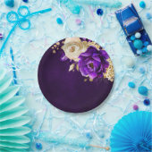 Royal Paars Violet Gold Floral Botanical Wedding Papieren Bordje (Feest)
