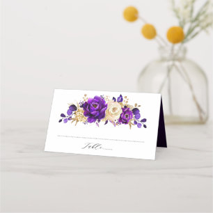 Royal Paars Violet Gold Floral Botanical Wedding Plaatskaartje