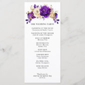 Royal Paars Violet Gold Floral Botanical Wedding Programmakaart (Achterkant)