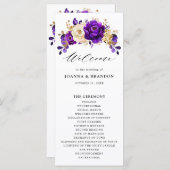 Royal Paars Violet Gold Floral Botanical Wedding Programmakaart (Voorkant / Achterkant)