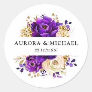 Royal Paars Violet Gold Floral Botanical Wedding Ronde Sticker