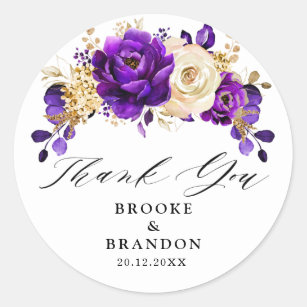 Royal Paars Violet Gold Floral Botanical Wedding Ronde Sticker