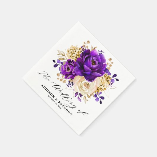 Royal Paars Violet Gold Floral Botanical Wedding Servet (Hoek)