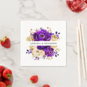 Royal Paars Violet Gold Floral Botanical Wedding Servet (Insitu)