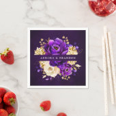 Royal Paars Violet Gold Floral Botanical Wedding Servet (Insitu)