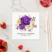 Royal Paars Violet Gold Floral Botanical Wedding Servet (Insitu)