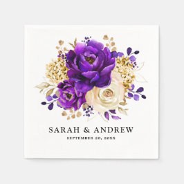 Royal Paars Violet Gold Floral Botanical Wedding Servet