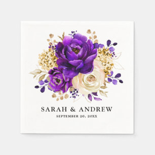 Royal Paars Violet Gold Floral Botanical Wedding Servet