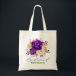 Royal Paars Violet Gold Floral Botanical Wedding Tote Bag<br><div class="desc">Elegant royal paars gold thema bruiloft bridesmaid canvas tas met elegante bouquet van koninklijk paars,  Indigo,  gouden,  gele kleuren roos bloemen knoppen en eucalyptusbladeren. Neem contact met mij op voor hulp bij aanpassingen of als u een ander product nodig hebt met dit ontwerp.</div>