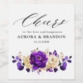 Royal Paars Violet Gold Floral Botanical Wedding Wijn Etiket (Enkel label)