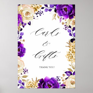 Royal Paars Violet Gold Floral Kaarten & cadeautje Poster