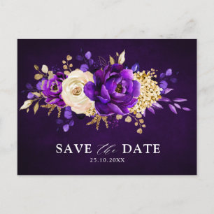 Royal Paars Violet Gold Floral redt de Date Pos Briefkaart