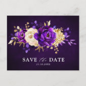 Royal Paars Violet Gold Floral redt de Date Pos Briefkaart (Voorkant)