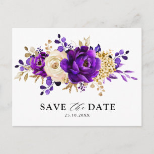 Royal Paars Violet Gold Floral Save the Date Briefkaart