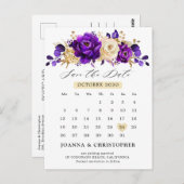 Royal Paars Violet Gold Floral Sla de datum op Briefkaart (Voorkant / Achterkant)