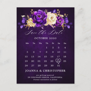 Royal Paars Violet Gold Floral Sla de datum op Pos Briefkaart