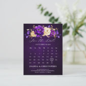 Royal Paars Violet Gold Floral Sla de datum op Pos Briefkaart (Staand voorkant)