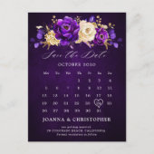 Royal Paars Violet Gold Floral Sla de datum op Pos Briefkaart (Voorkant)