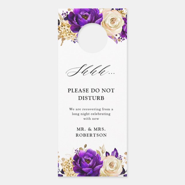 Royal Paars Violet Gold Floral verstoort niet Deurhanger (Voorkant)