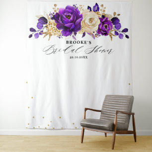 Royal Paars Violet Gold Floral Vrijgezellenfeest Wandkleed