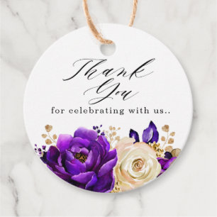 Royal Paars Violet Gold Floral Weddenschap Harteli Bedankjes Labels