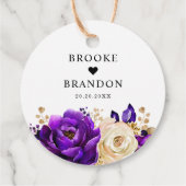 Royal Paars Violet Gold Floral Weddenschap Harteli Bedankjes Labels (Achterkant)