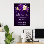 Royal Paars Violet Gold Floral Weddenschap Welkom  Poster (Thuiskantoor)