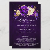 Royal Paars Violet Gold Floral Wedding Programme (Voorkant / Achterkant)