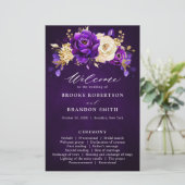 Royal Paars Violet Gold Floral Wedding Programme (Staand voorkant)