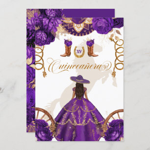 Royal Paars Western Charro 2-sided Quinceanera in Kaart
