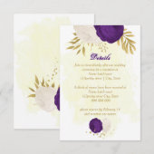 royal paars white bloemen gold botanische bruiloft informatiekaartje (Voorkant / Achterkant)