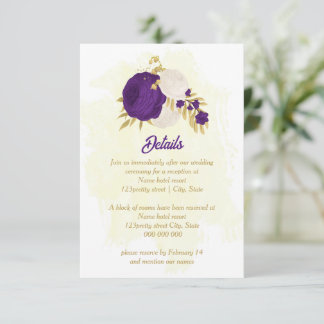 royal paars white bloemen gold botanische bruiloft informatiekaartje